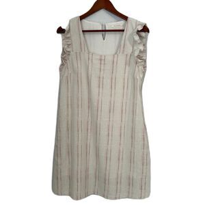 Ellison Sundress Women M Ivory Multi Stripe Ruffle Linen Pockets Casual Comfy